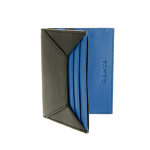 Men's black and royal blue Smooth Nappa Leather Card Holder with RFID Blocking