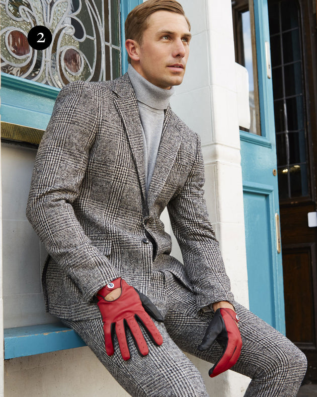 Men's heritage two colour driving gloves in black/fireball red