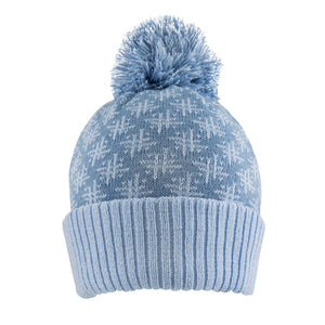 Women’s Jacquard Knitted Bobble Hat with Hash Symbol Pattern and Yarn Pom Pom