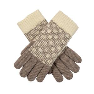Women's jacquard knitted loves with hash symbol pattern in beige and white