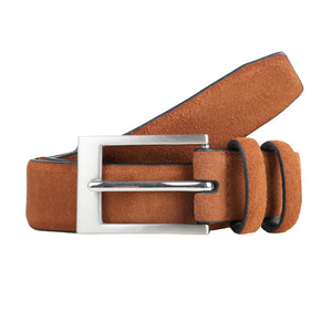 Men's lined suede belt with brushed silver in brown