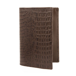 Crocodile Print Leather Passport Holder with RFID Blocking in Brown
