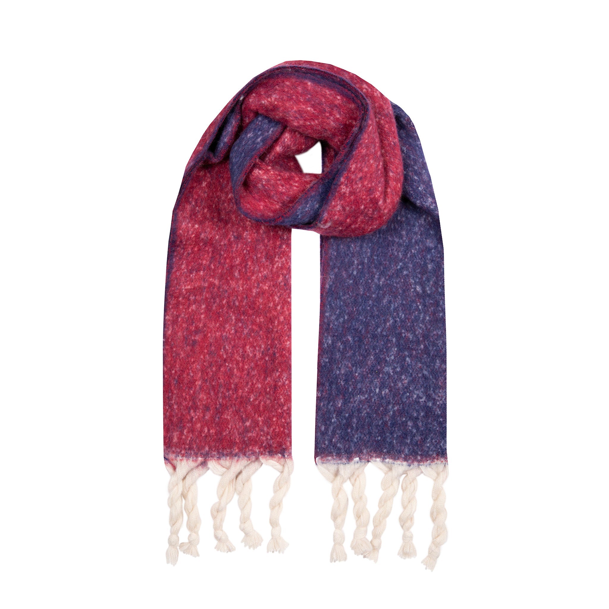 Women's Reversible Two-Tone Blanket Scarf with Tassels Dents