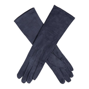 Women's Touchscreen Long Below Elbow Velour Faux Suede in navy