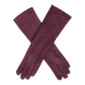 Women's Touchscreen Long Below Elbow Velour Faux Suede in Plum