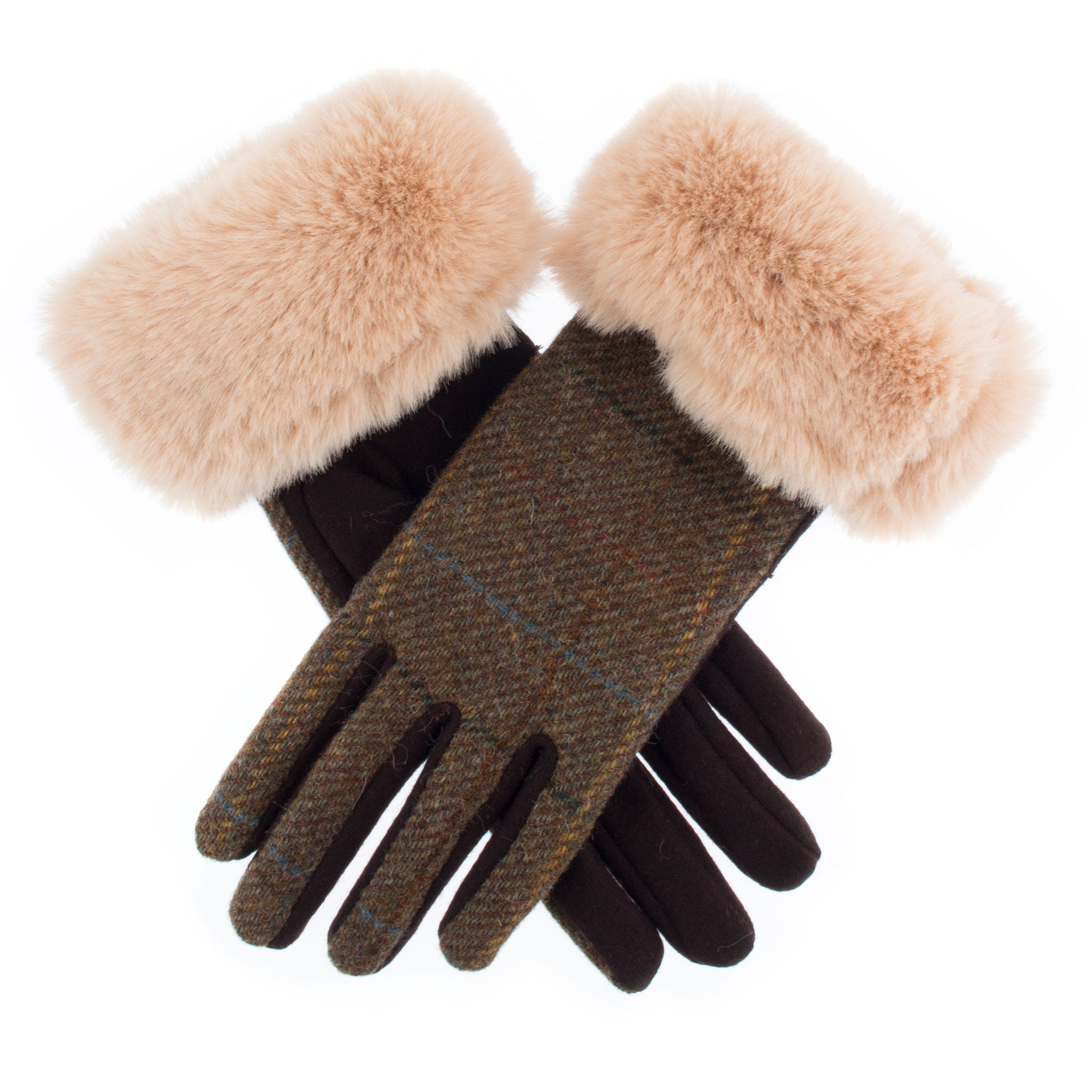 Women s Abraham Moon Tweed Gloves with Faux Fur Cuffs