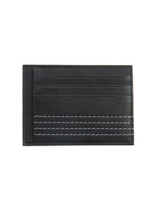 black mens card holder with grey stitch detail
