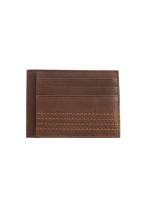 Men's Contrast Stitch Pebble Grain Leather Card Holder with RFID Blocking