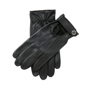 Men’s Three-Point Leather Driving Gloves with Wristwatch Cut-out in Black