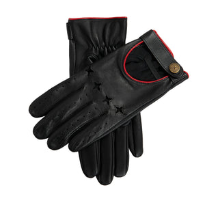 Men's The Suited Racer Touchscreen Leather Driving Gloves with Wristwatch Cut-out in black berry
