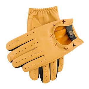 Men's The Suited Racer Two-Colour Leather Driving Gloves in cork and black