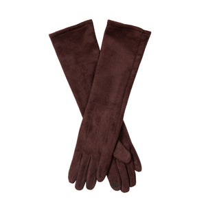 Women's Touchscreen Long Below Elbow Velour Faux Suede in conker