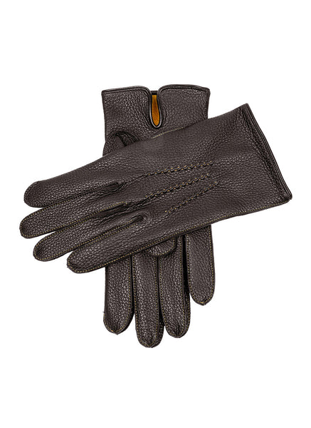 Men's Heritage Handsewn Three-Point Silk-Lined Deerskin Leather Gloves