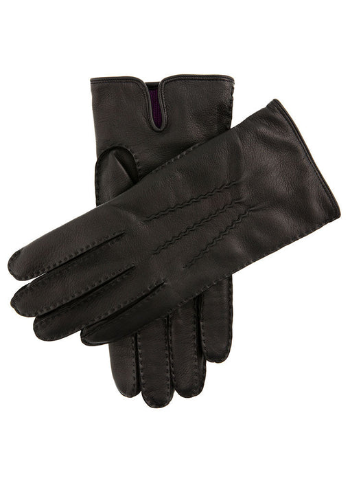 Men's Black and Purple Heritage Handsewn Three Point Cashmere Lined Leather Gloves
