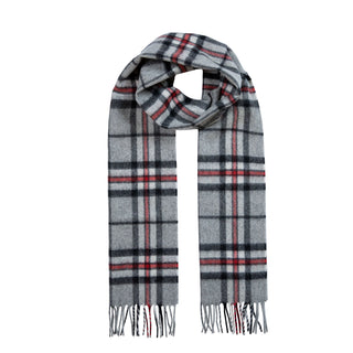 Black, Red and Grey Check Cashmere Scarf with Tassels and Gift Box