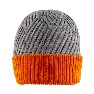 Women’s Patchwork Cable Knit Beanie Hat with Contrast Brim