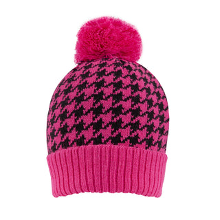 Women’s Knitted Bobble Hat with Dogtooth Pattern