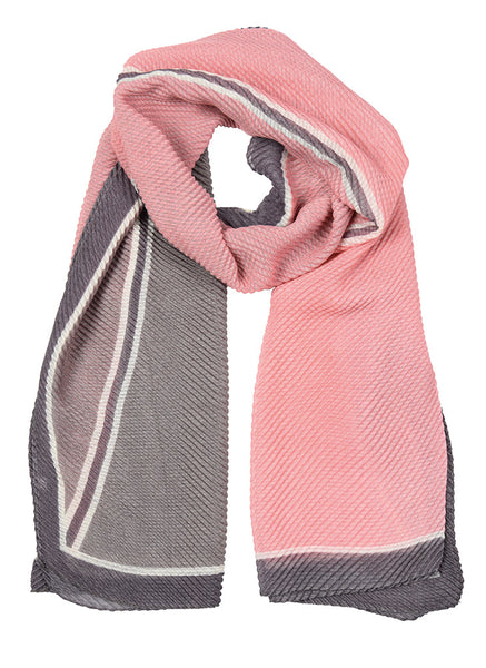 Women’s Pleated Lightweight Scarf with Diagonal Cross Print and Border