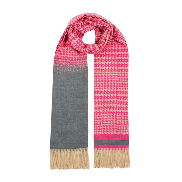 Women’s Dogtooth Scarf with Asymmetric Details and Tassels