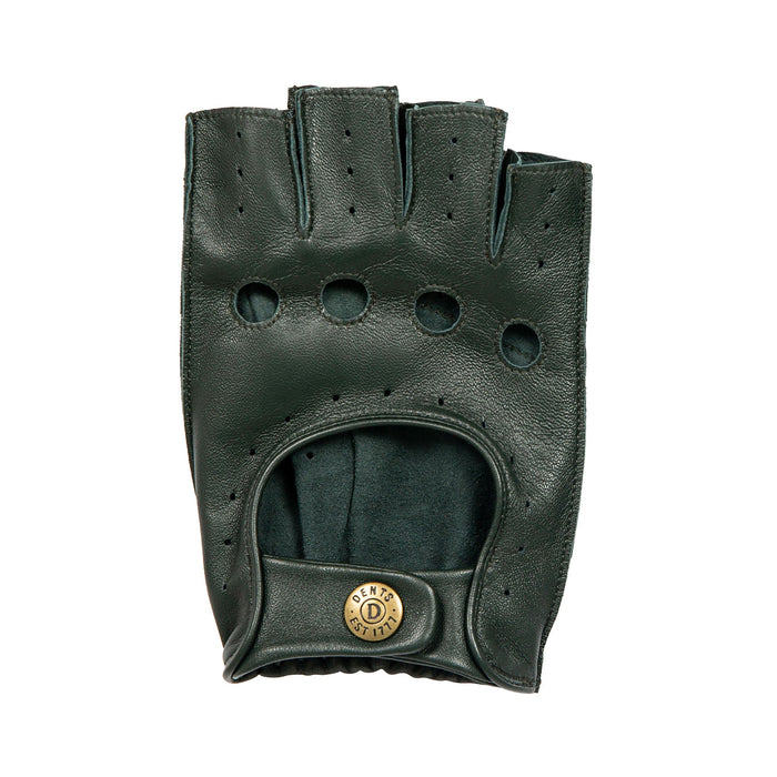 Men's Fingerless Leather Driving Gloves in Racing Green right