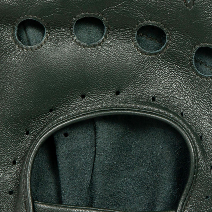Men's Fingerless Leather Driving Gloves in Racing Green knuckles