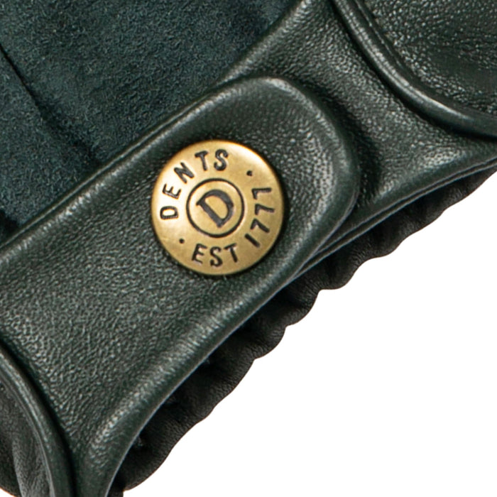 Men's Fingerless Leather Driving Gloves in Racing Green stud