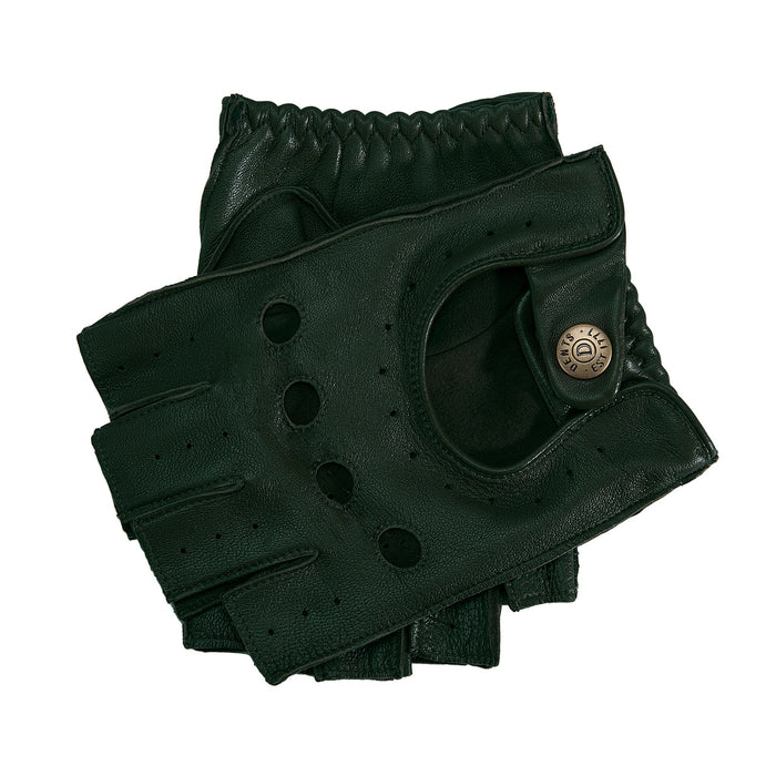 Men's Fingerless Leather Driving Gloves in Racing Green