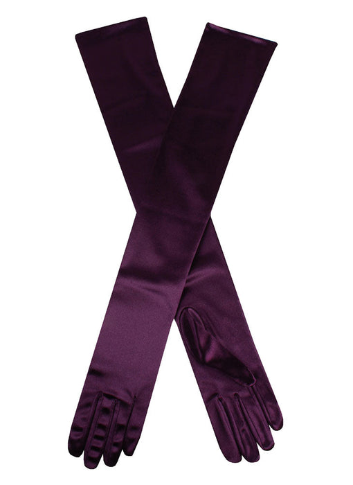 Women's long, opera-length satin gloves in Amethyst purple