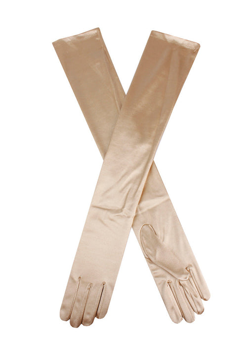 Women's long, opera-length satin gloves in Gold