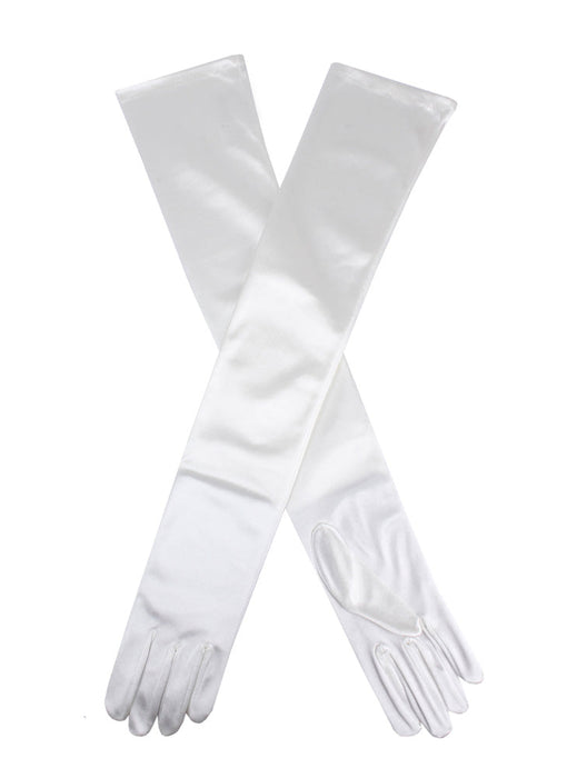 Women's long, opera-length satin gloves in Ivory