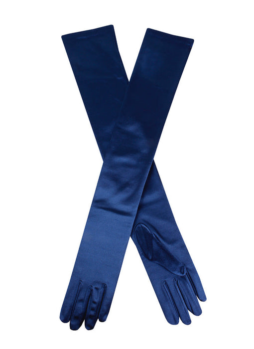 Women's long, opera-length satin gloves in Navy blue