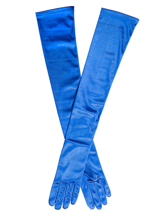 Women's long, opera-length satin gloves in Royal blue