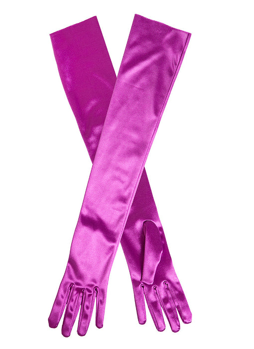 Women's long, opera-length satin gloves in Violet purple