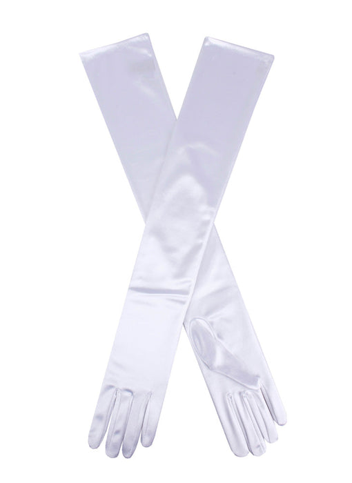 Women's long, opera-length satin gloves in White