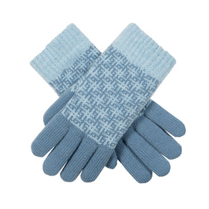 Women's jacquard knitted loves with hash symbol pattern in blue
