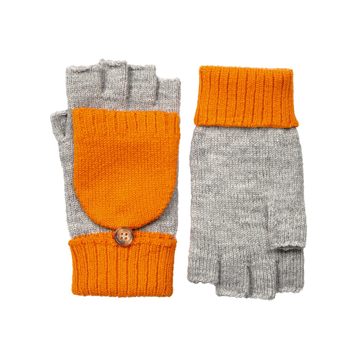 Women's Dove Grey Tangerine Two Tone Knitted Fingerless Gloves Mittens side