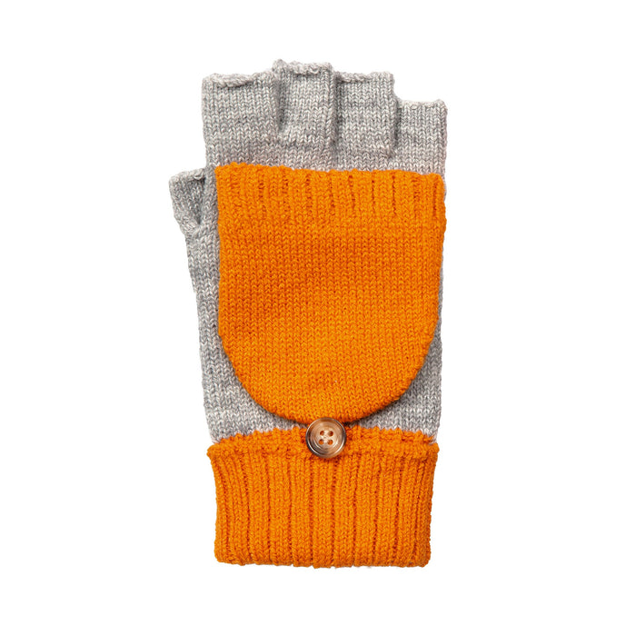 Women's Dove Grey Tangerine Two Tone Knitted Fingerless Gloves Mittens right