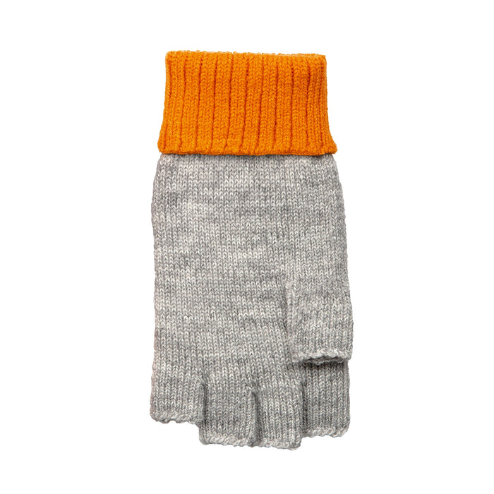 Women's Dove Grey Tangerine Two Tone Knitted Fingerless Gloves Mittens left