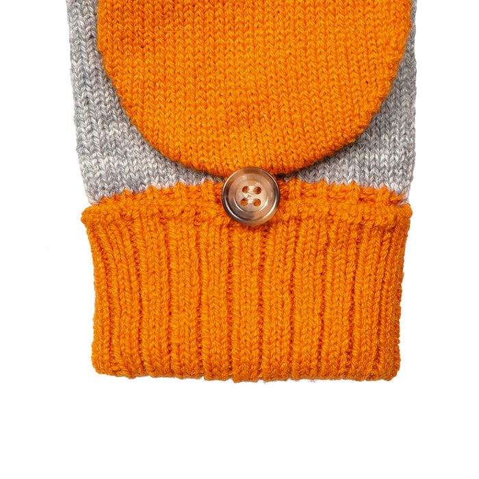 Women's Dove Grey Tangerine Two Tone Knitted Fingerless Gloves Mittens right cuff