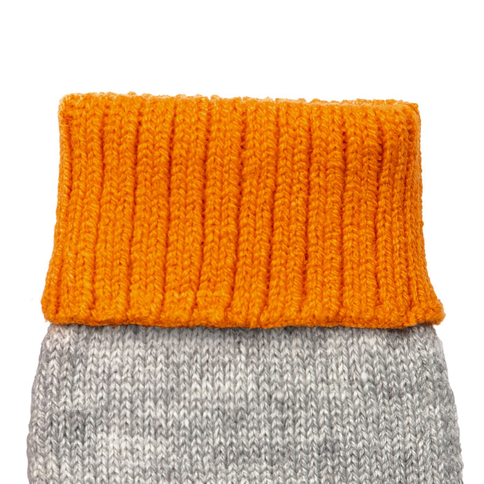 Women's Dove Grey Tangerine Two Tone Knitted Fingerless Gloves Mittens left cuff
