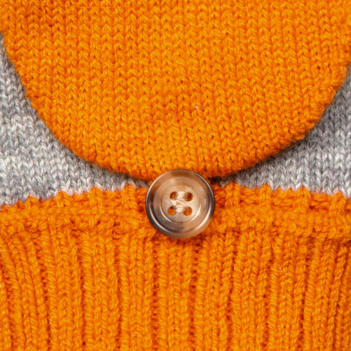 Women's Dove Grey Tangerine Two Tone Knitted Fingerless Gloves Mittens button