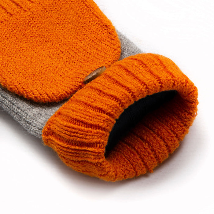 Women's Dove Grey Tangerine Two Tone Knitted Fingerless Gloves Mittens open cuff