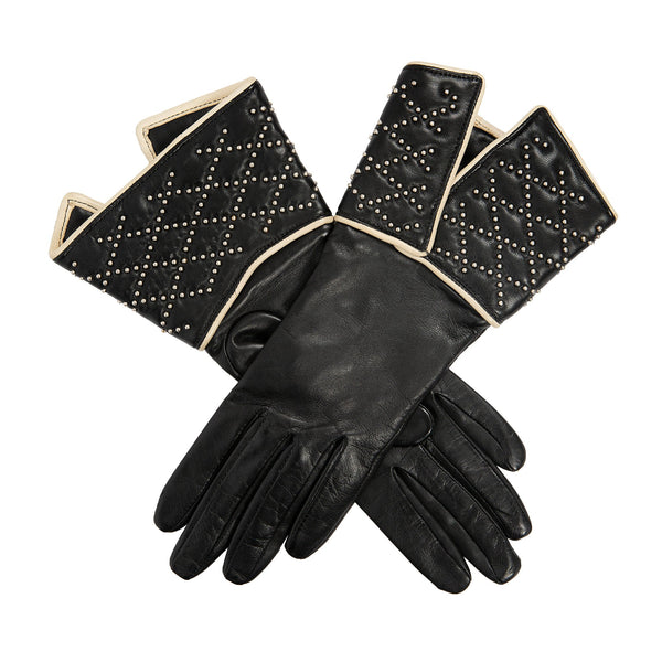 Women’s Silk-Lined Leather Gloves with Studded Gauntlet Cuff