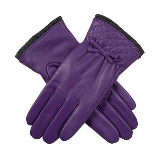 Women’s Wool-Lined Leather Gloves with Quilted Cuffs and Bow