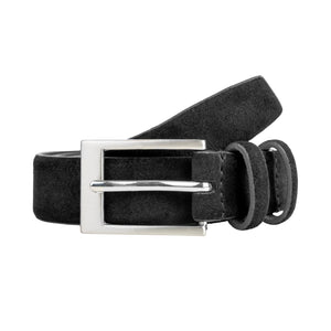 Men's lined suede belt with brushed silver in black