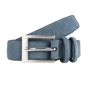 Men's lined suede belt with brushed silver in blue 