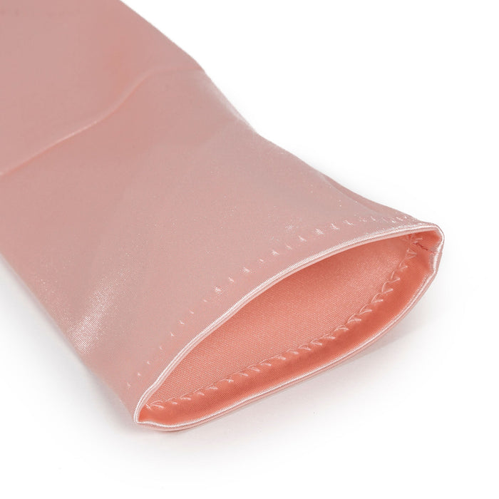 Women's long above-elbow satin gloves in pink - open cuff
