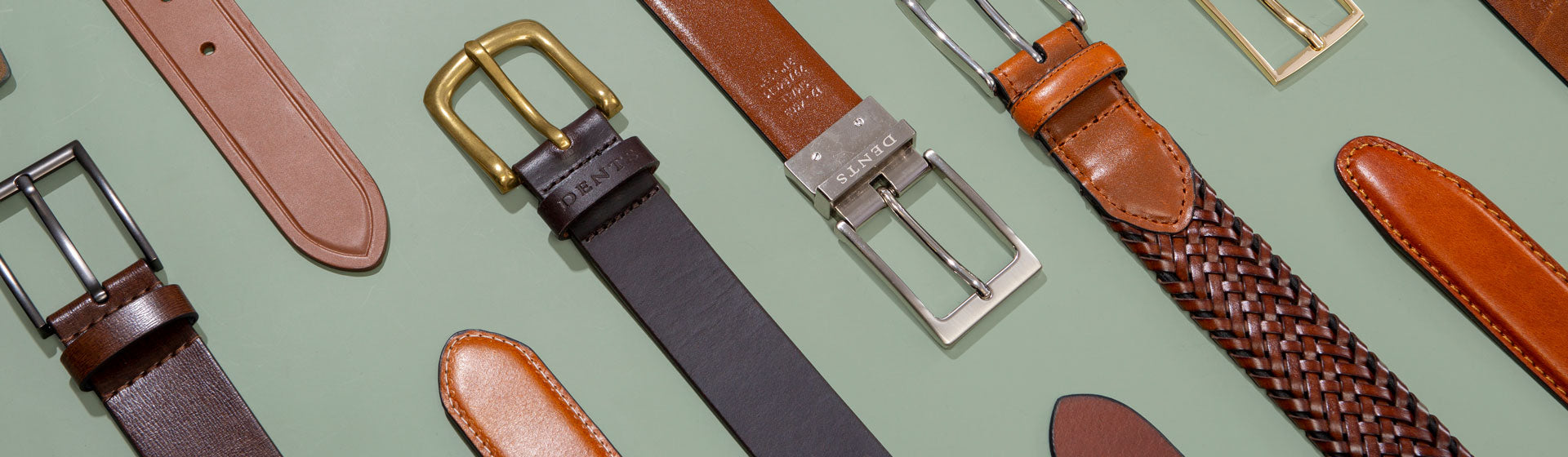 Men's leather belts in various colours and styles 
