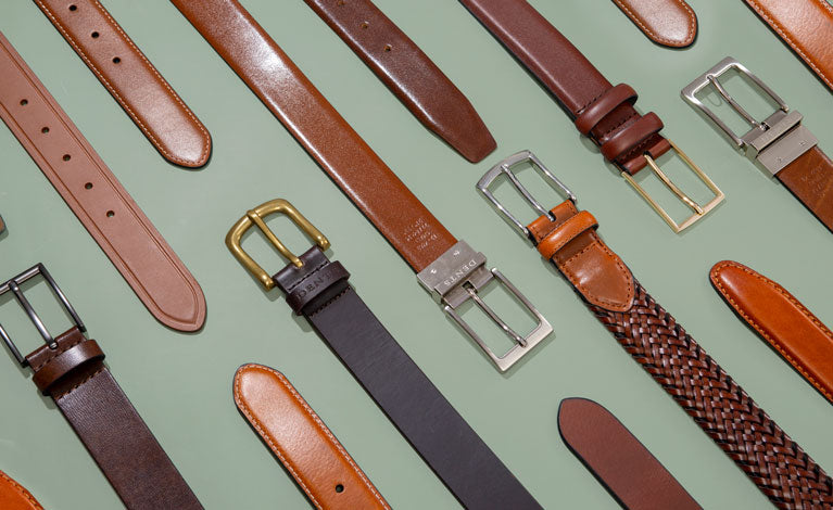 Men's leather belts in various colours and styles 