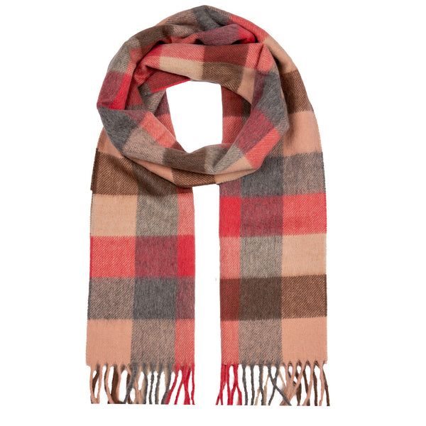 women's beige and red check scarf